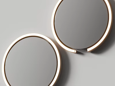 Modern Two Round Mirrors with Gold Frame Mounted on White Wall 3d model
