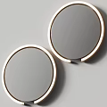 Modern Two Round Mirrors with Gold Frame Mounted on White Wall 3d model