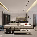 Modern Dining and Living Room Interior With Sofa Coffee Table And Pendant Lights