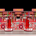 Festive Commercial Street with Red Triangular Arches and 2023 2024 Rabbit Dragon Decorations