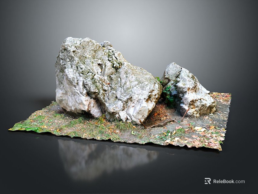 Stone And Wood Decorative Platform With Natural Green Brown Textured Surface And Wooden Accents 3d model 