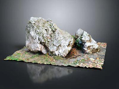 Stone And Wood Decorative Platform With Natural Green Brown Textured Surface And Wooden Accents 3d model