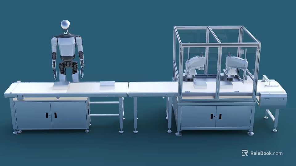 Industrial Equipment For Automated Production Line With Robot And Robotic Arms In Transparent Enclosure 3d model 