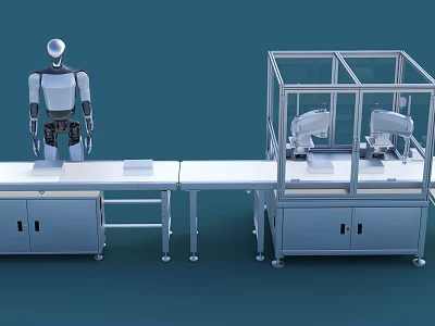 Industrial Equipment For Automated Production Line With Robot And Robotic Arms In Transparent Enclosure 3d model