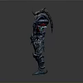3D Fantasy Character With Blue Purple Armor Red Horns And Spiked Details