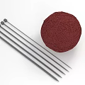 Essential Knitting Supplies Red Yarn Ball And Silver Needles For Daily Crafts