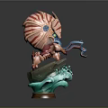 Character And Creature 3D Model With Red Striped Shell Blue Tentacles Rocky Base Water Splash