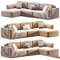 Cozy Light Colored L Shaped Sofa With Soft Cushions And Warm Blanket