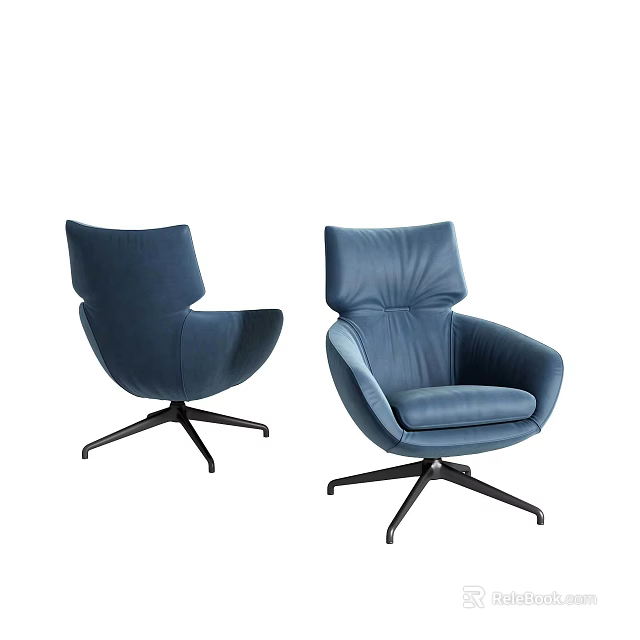 Modern Blue Single Sofa with Comfortable Upholstery and Black Swivel Base 3d model