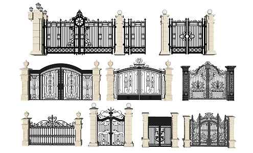 European-style gate wrought iron carved gate 3d model