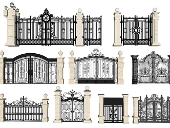 European-style gate wrought iron carved gate 3d model