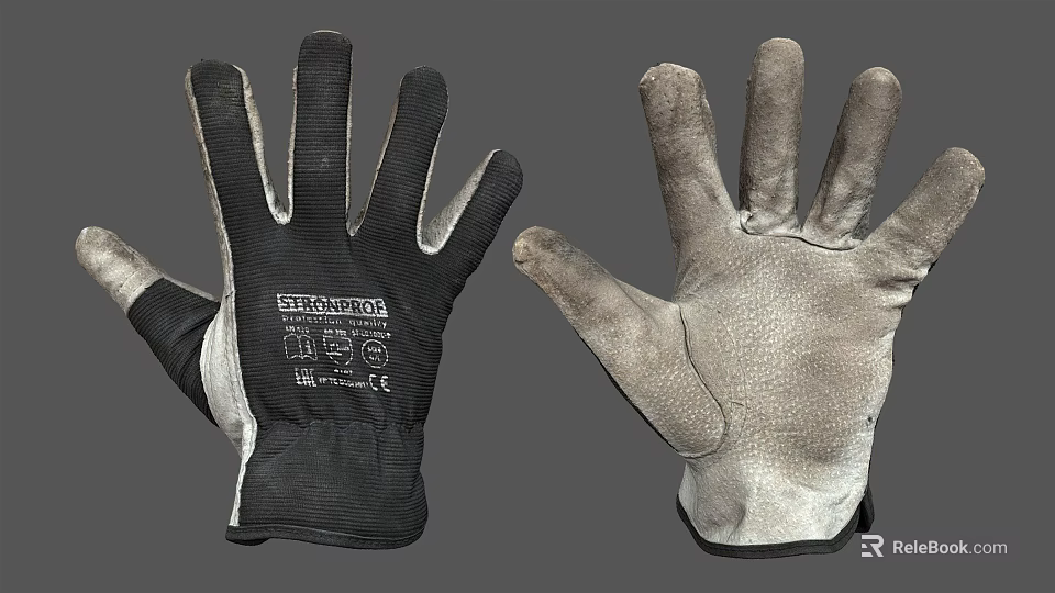 Pair Of Durable Protective Work Gloves With Textured Palm And CE Marking 3d model 