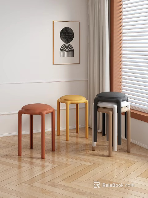 Colorful Modern Leisure Chairs In Indoor Setting With Wooden Floor Window And Wall Art 3d model 