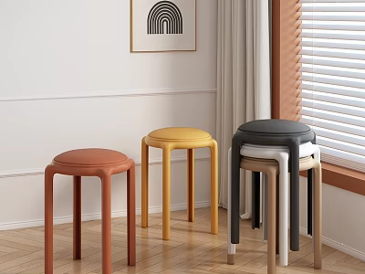 Colorful Modern Leisure Chairs In Indoor Setting With Wooden Floor Window And Wall Art 3d model