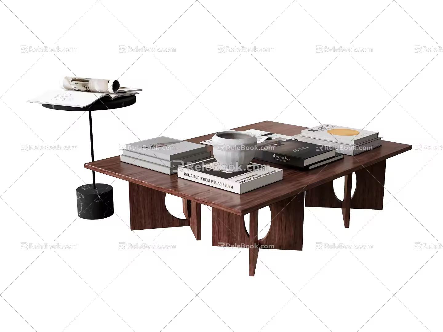 Coffee Table Side Table Low Table Round Wood Coffee Table Book Ornaments 3d model