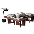 Coffee Table Side Table Low Table Round Wood Coffee Table Book Ornaments 3d model