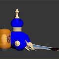 Decorative Weapon Components Featuring Blue Orange Spherical Parts With Spiked Tops And Metal Rod