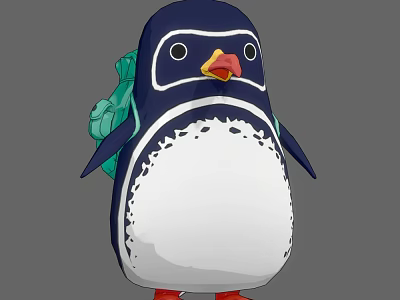 Cartoon Aquatic Animal Penguin With Dark Blue Body White Belly Red Feet And Green Backpack 3d model