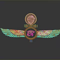 Sculpture Carving with Golden Wings Circular Emblem and Ornate Top Design
