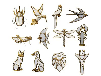 Decorative Animal Shaped Mirrors With Gold Accents And Glass Details For Home Decor 3d model