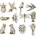 Decorative Animal Shaped Mirrors With Gold Accents And Glass Details For Home Decor