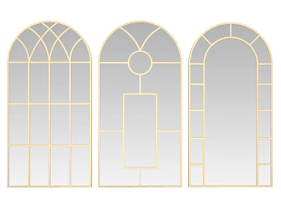 Three Arched Mirrors with Golden Frame and Geometric Grid Patterns 3d model