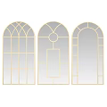 Three Arched Mirrors with Golden Frame and Geometric Grid Patterns