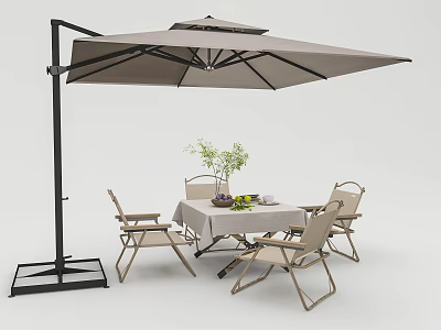 Outdoor Leisure Chairs With Patio Umbrella Table Plant And Fruits Arrangement 3d model