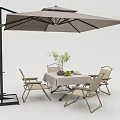 Outdoor Leisure Chairs With Patio Umbrella Table Plant And Fruits Arrangement