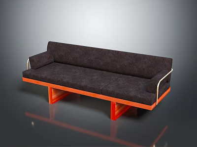 Multi person Modern Sofa With Dark Upholstery And Orange Red Wooden Frame 3d model