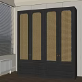 Modern Black Decorative Cabinet With Woven Rattan Doors And Drawer Base