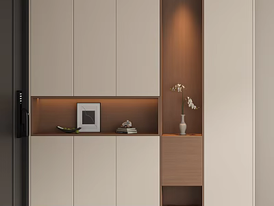 Modern Shoe Cabinet Design With Built in Lighting And Display Shelf For Decorations 3d model