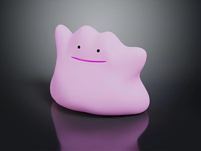 Cute Pink Blob Shaped Game And Movie Character With Smiling Face Design 3d model