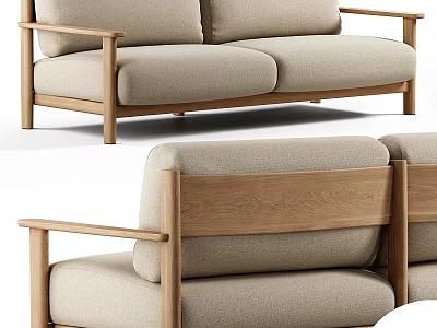 Modern Two Seater Sofa With Wooden Frame Beige Fabric And Comfortable Minimalist Design 3d model