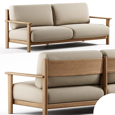 Modern Two Seater Sofa With Wooden Frame Beige Fabric And Comfortable Minimalist Design 3d model