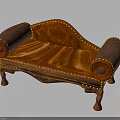 Classic Wooden Sofa with Leather Rolled Armrests Rivet Details and Natural Wood Grain
