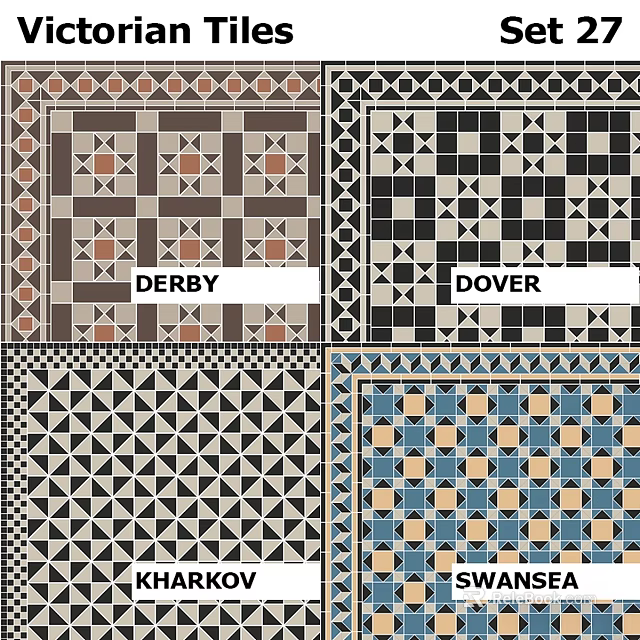 Decorative Floor Tiles With Derby And Dover Geometric Patterns And Colorful Designs 3d model 