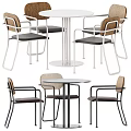 Modern Table And Chair Set With Wooden Backrests Metal Frames And Round Table Tops