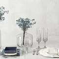 Modern Tableware Wine Bottle Wine Glass Combo 3d model