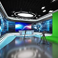 Modern Studio Setup With Green Screen Large Displays Tripods And Lighting 3d model