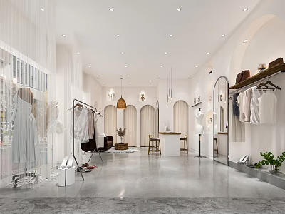 Modern Fashionable Clothing Store Interior With Racks Mirrors Lighting And Apparel Displays 3d model