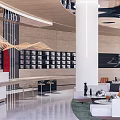 Modern Lounge Area With Comfortable Sofa Bookshelves Bar Counter And Pendant Lights
