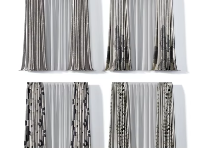Modern Home Interior Decor With Patterned Striped Curtains And Different Design Styles 3d model