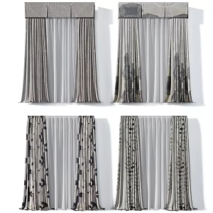 Advanced gray imported art dark pattern curtain combination 3d model