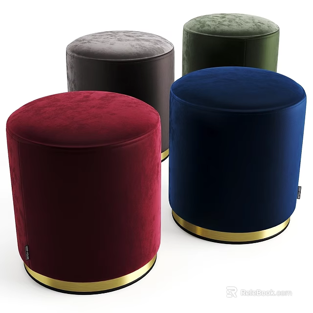 Velvet Ottoman Poufs With Gold Base In Multiple Colors For Living Room Decor 3d model 