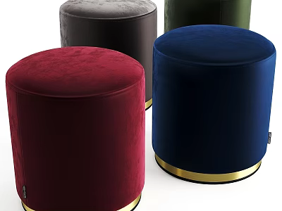 Velvet Ottoman Poufs With Gold Base In Multiple Colors For Living Room Decor 3d model
