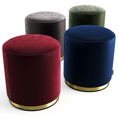Velvet Ottoman Poufs With Gold Base In Multiple Colors For Living Room Decor 3d model