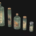 Vintage Medical Instruments Green Glass Bottles With Antique Labels For Early Medicine Storage