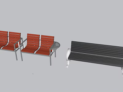 Modern Public Chairs With Wooden Seats Metal Frames And Long Bench Design 3d model