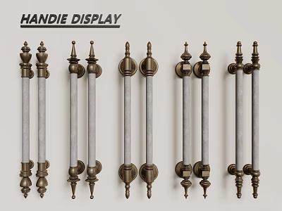 Classic Brass Door Handles Display With Various Styles For Home Decor 3d model